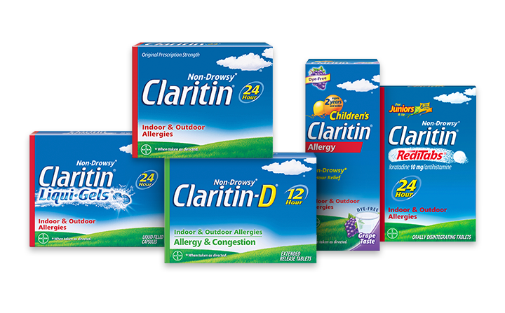 several versions of Claritin products neatly arranged