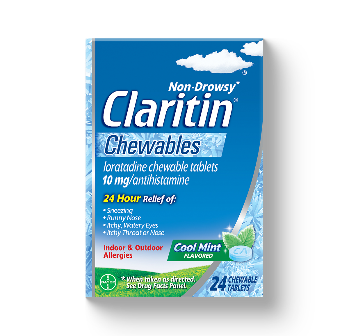 blue carton of Claritin® Chewables Cool Mint Flavor